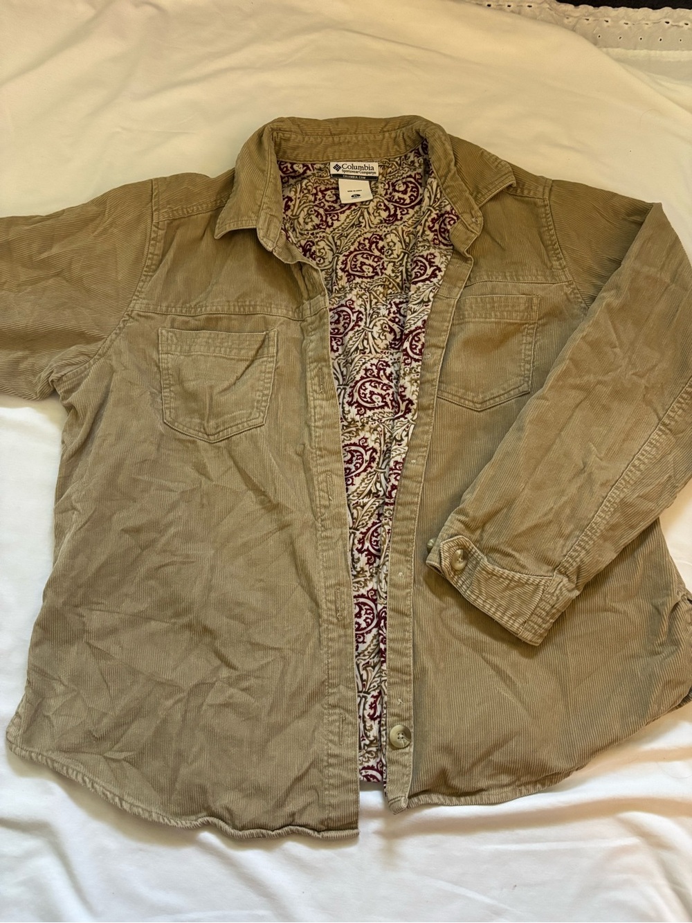 Columbia Men's Corduroy Shirt Jacket in Tan with Patterned Lining